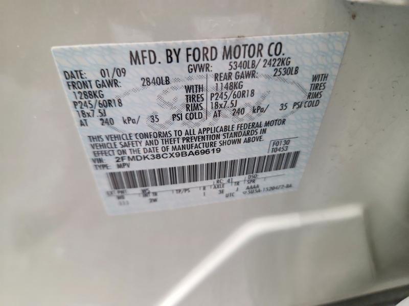 68294696 :رقم المزاد ، 2FMDK38CX9BA69619 vin ، 2009 Ford Edge مزاد بيع