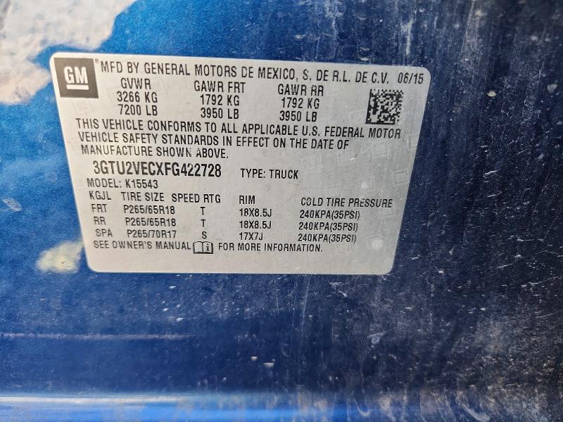 Aukcja sprzedaży 2015 Gmc Sierra, vin: 3GTU2VECXFG422728, numer aukcji: 69337916