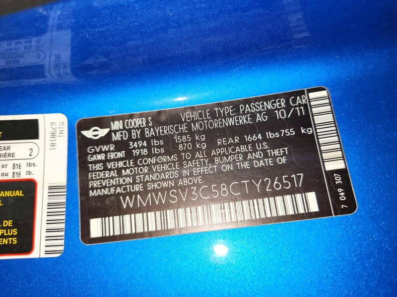 Продажа на аукционе авто 2012 Mini Cooper, vin: WMWSV3C58CTY26517, номер лота: 68630116