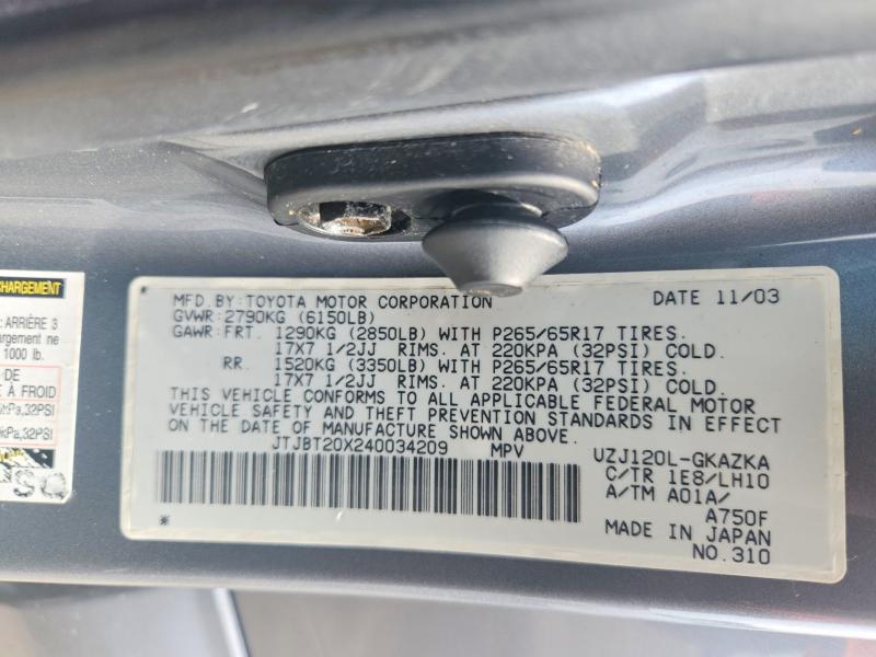 67711136 :رقم المزاد ، JTJBT20X240034209 vin ، 2004 Lexus Gx مزاد بيع
