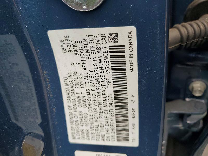 Продаж на аукціоні авто 2026 Honda Civic, vin: 2HGFE4F88TH349229, номер лоту: 66971276