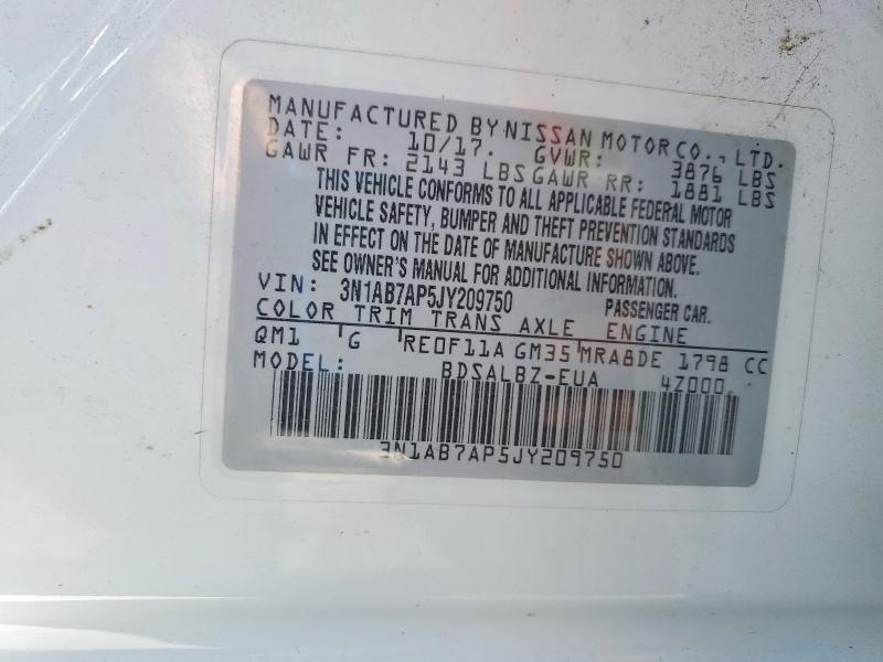Продаж на аукціоні авто 2018 Nissan Sentra, vin: 3N1AB7AP5JY209750, номер лоту: 67846176