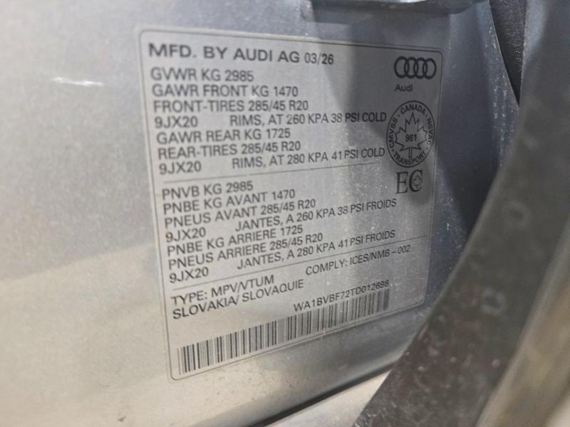 68189856 :رقم المزاد ، WA1BVBF72TD012698 vin ، 2026 Audi Q7 مزاد بيع