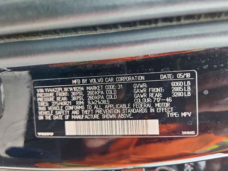 Продажа на аукционе авто 2019 Volvo Xc90, vin: YV4A22PLXK1418294, номер лота: 69957816