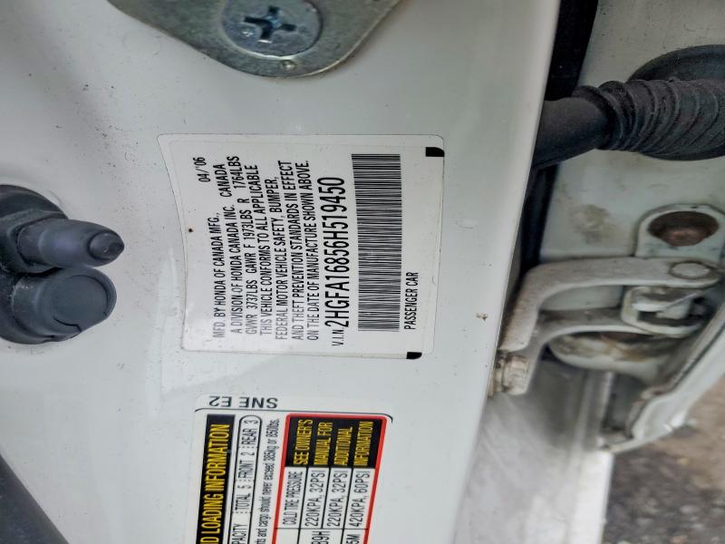 Продаж на аукціоні авто 2006 Honda Civic, vin: 2HGFA16856H519450, номер лоту: 67634956