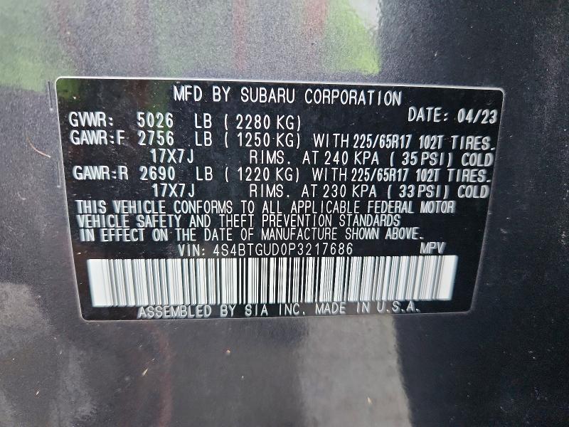 Продаж на аукціоні авто 2023 Subaru Outback, vin: 4S4BTGUD0P3217686, номер лоту: 70353006