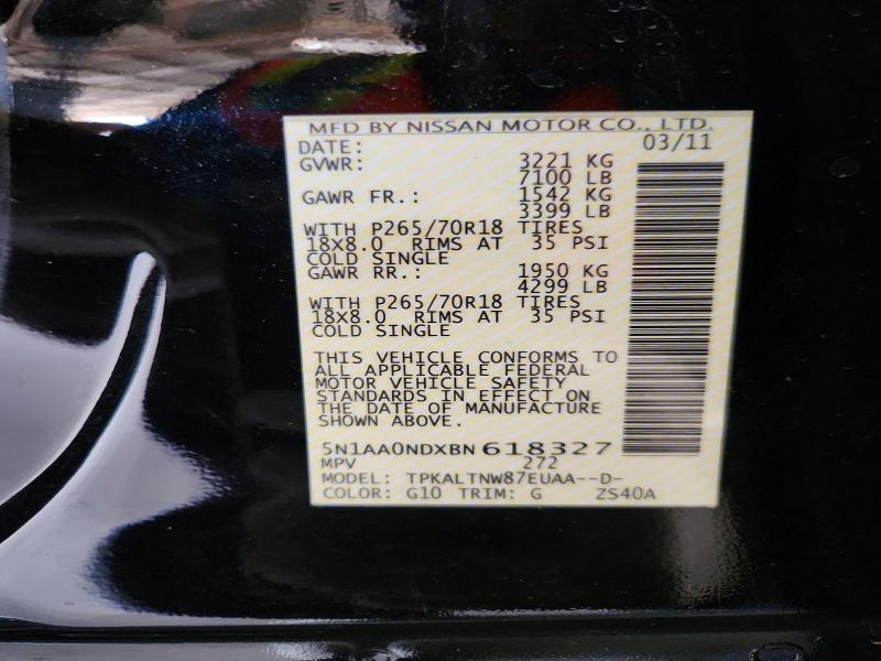 69982096 :رقم المزاد ، 5N1AA0NDXBN618327 vin ، 2011 Nissan Armada مزاد بيع