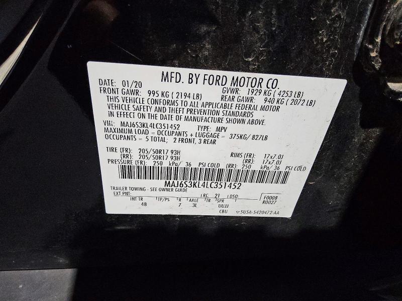 2020 Ford Ecosport მანქანა იყიდება აუქციონზე, vin: MAJ6S3KL4LC351452, აუქციონის ნომერი: 67725356
