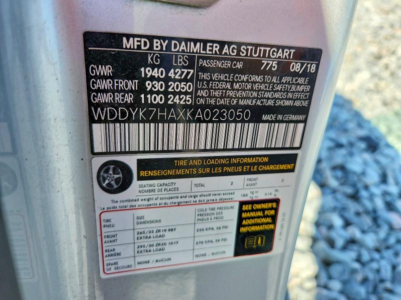 68937186 :رقم المزاد ، WDDYK7HAXKA023050 vin ، 2019 Mercedes-benz Amg Gt مزاد بيع