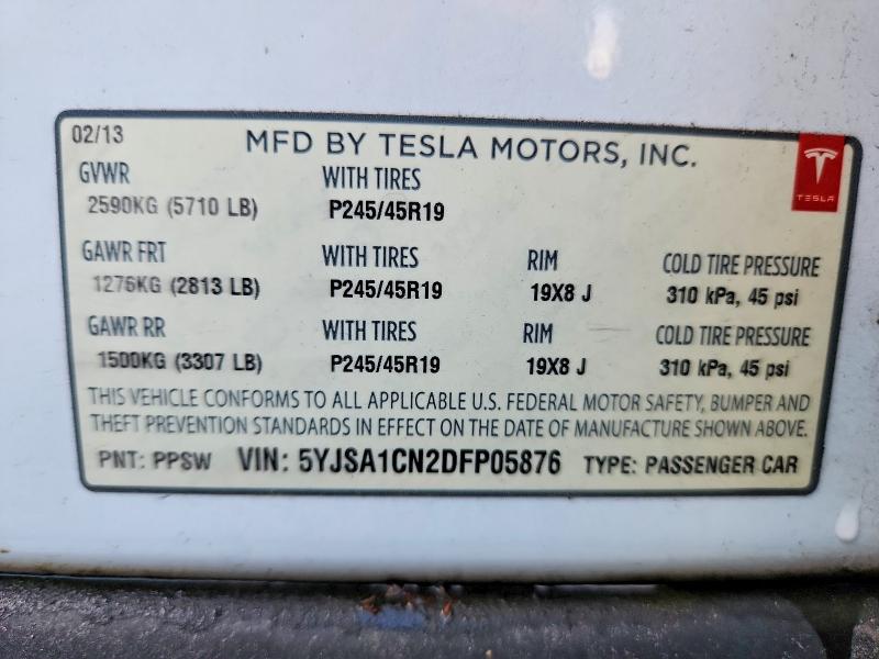 Продаж на аукціоні авто 2013 Tesla Model S, vin: 5YJSA1CN2DFP05876, номер лоту: 69297466