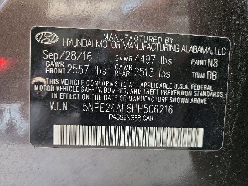 69070486 :رقم المزاد ، 5NPE24AF8HH506216 vin ، 2017 Hyundai Sonata مزاد بيع