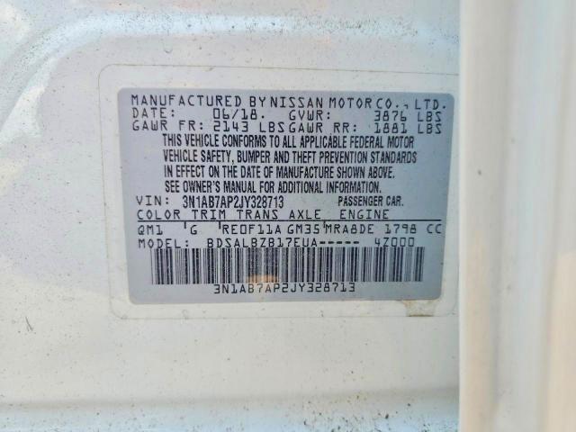 2018 Nissan Sentra მანქანა იყიდება აუქციონზე, vin: 3N1AB7AP2JY328713, აუქციონის ნომერი: 68197556
