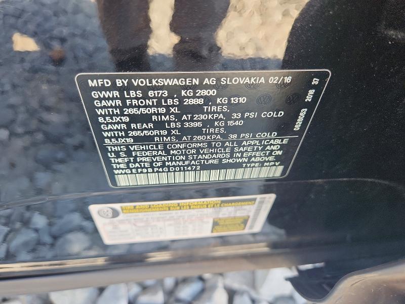 Продаж на аукціоні авто 2016 Volkswagen Touareg, vin: WVGEF9BP4GD011472, номер лоту: 69210876