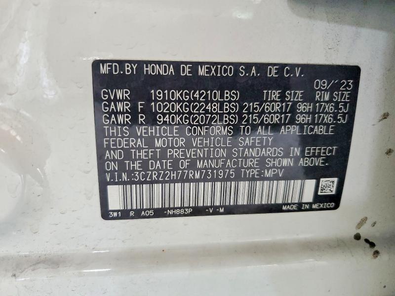 Продажа на аукционе авто 2024 Honda Hr-v, vin: 3CZRZ2H77RM731975, номер лота: 67541186