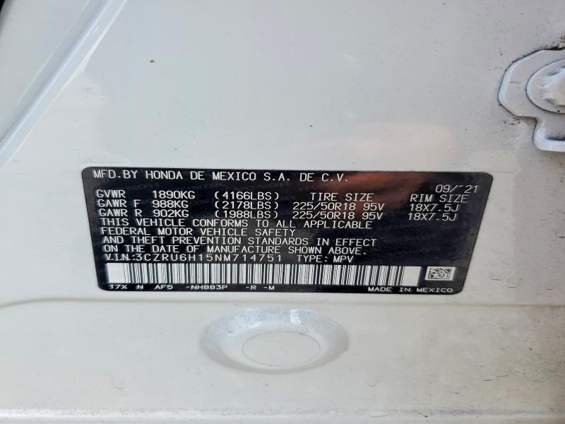2022 Honda Hr-v მანქანა იყიდება აუქციონზე, vin: 3CZRU6H15NM714751, აუქციონის ნომერი: 69743056