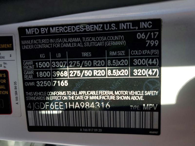 Aukcja sprzedaży 2017 Mercedes-benz Gls, vin: 4JGDF6EE1HA984316, numer aukcji: 68912676