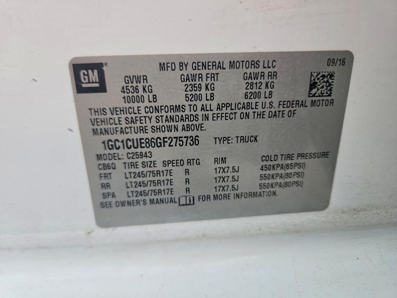 2016 Chevrolet Silverado მანქანა იყიდება აუქციონზე, vin: 1GC1CUE86GF275736, აუქციონის ნომერი: 70867366