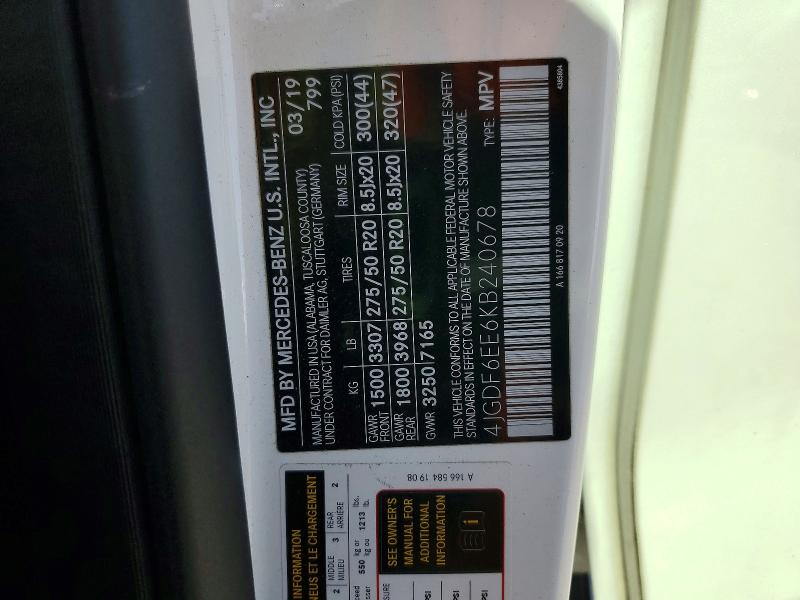 Aukcja sprzedaży 2019 Mercedes-benz Gls, vin: 4JGDF6EE6KB240678, numer aukcji: 70243476