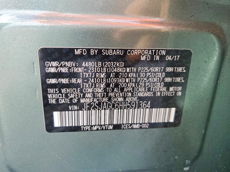 Продажа на аукционе авто 2017 Subaru Forester, vin: JF2SJAGC6HH591364, номер лота: 69019026