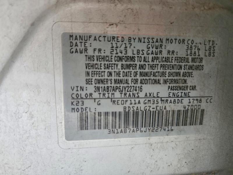 Продажа на аукционе авто 2018 Nissan Sentra, vin: 3N1AB7AP6JY227416, номер лота: 70153376