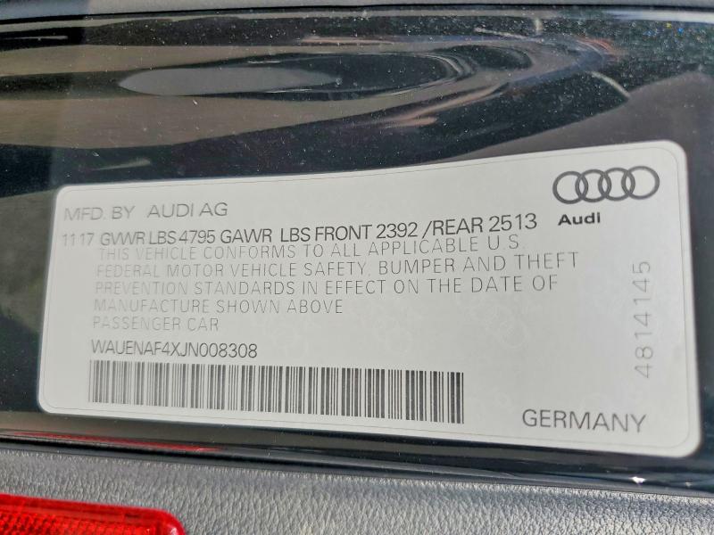 67902626 :رقم المزاد ، WAUENAF4XJN008308 vin ، 2018 Audi A4 مزاد بيع