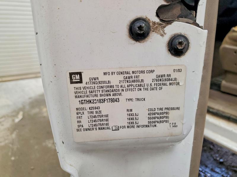 2003 Gmc Sierra მანქანა იყიდება აუქციონზე, vin: 1GTHK23183F178043, აუქციონის ნომერი: 67324866