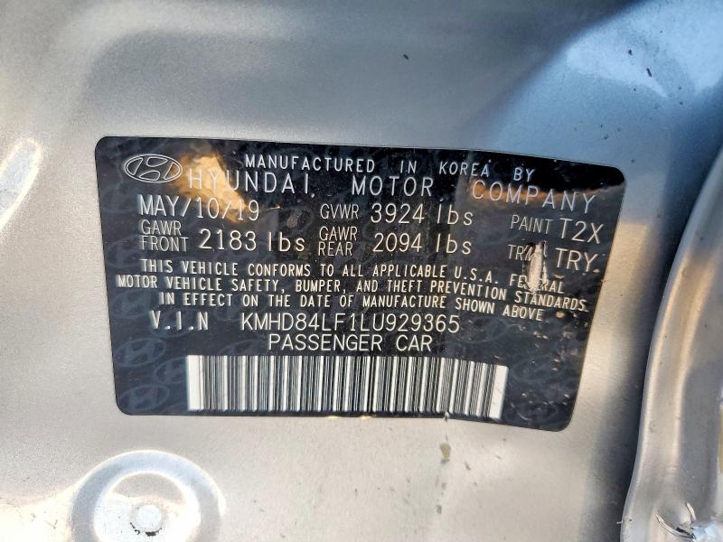 69990296 :رقم المزاد ، KMHD84LF1LU929365 vin ، 2020 Hyundai Elantra مزاد بيع
