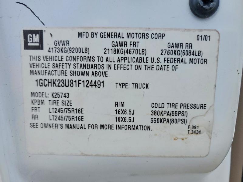Продаж на аукціоні авто 2001 Chevrolet Silverado, vin: 1GCHK23U81F124491, номер лоту: 68214846