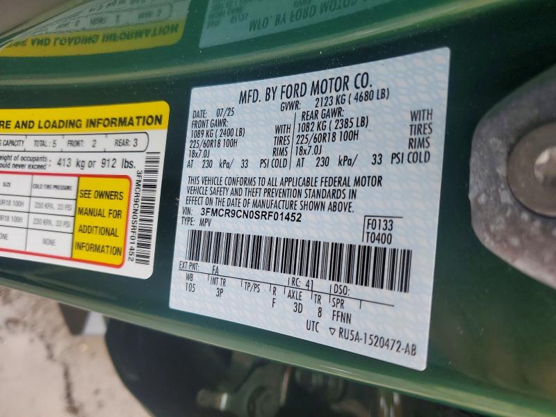 68058816 :رقم المزاد ، 3FMCR9CN0SRF01452 vin ، 2025 Ford Bronco Sport مزاد بيع