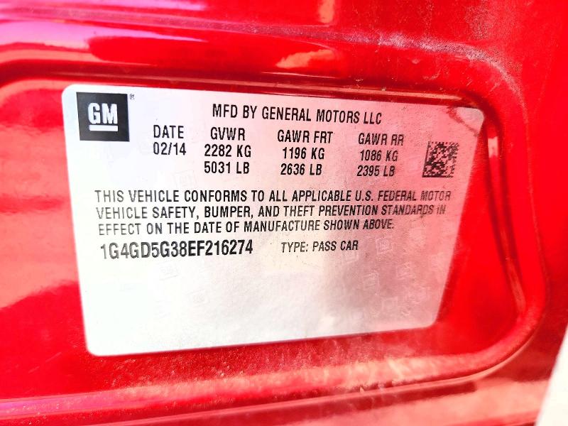 Aukcja sprzedaży 2014 Buick Lacrosse, vin: 1G4GD5G38EF216274, numer aukcji: 68918386
