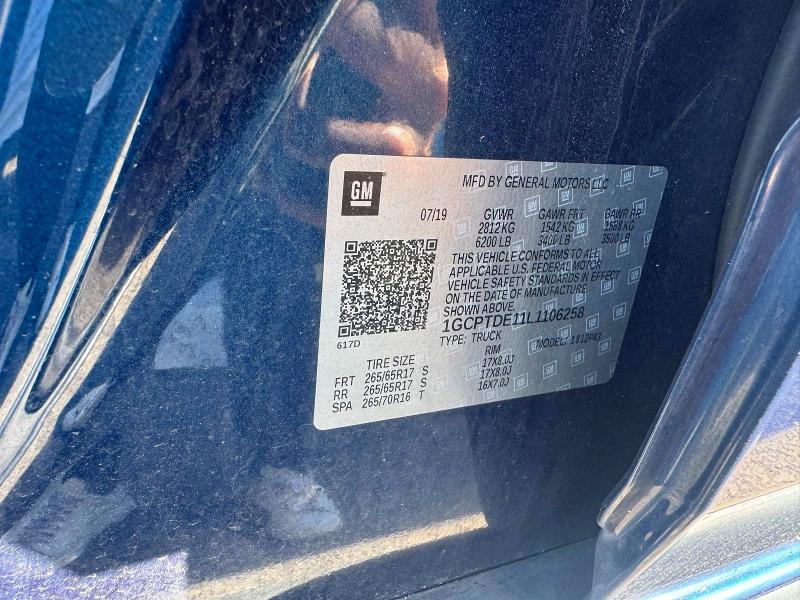70850536 :رقم المزاد ، 1GCPTDE11L1106258 vin ، 2020 Chevrolet Colorado مزاد بيع