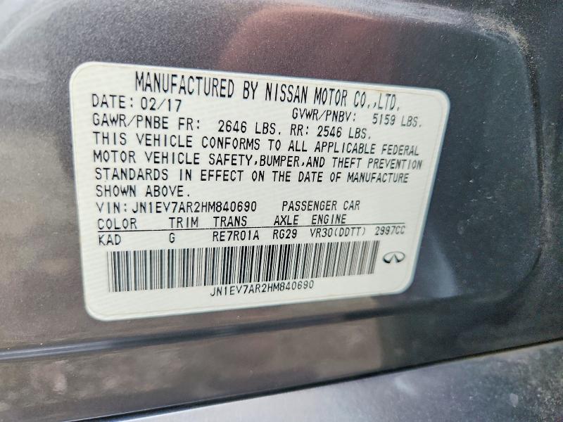 71135616 :رقم المزاد ، JN1EV7AR2HM840690 vin ، 2017 Infiniti Q50 مزاد بيع