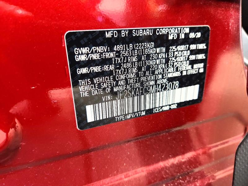 70290476 :رقم المزاد ، JF2SKAFC9MH423078 vin ، 2021 Subaru Forester مزاد بيع