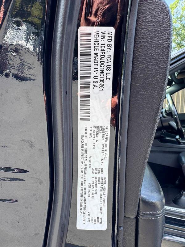 2022 Dodge Durango მანქანა იყიდება აუქციონზე, vin: 1C4RDJDG1NC135261, აუქციონის ნომერი: 70241526
