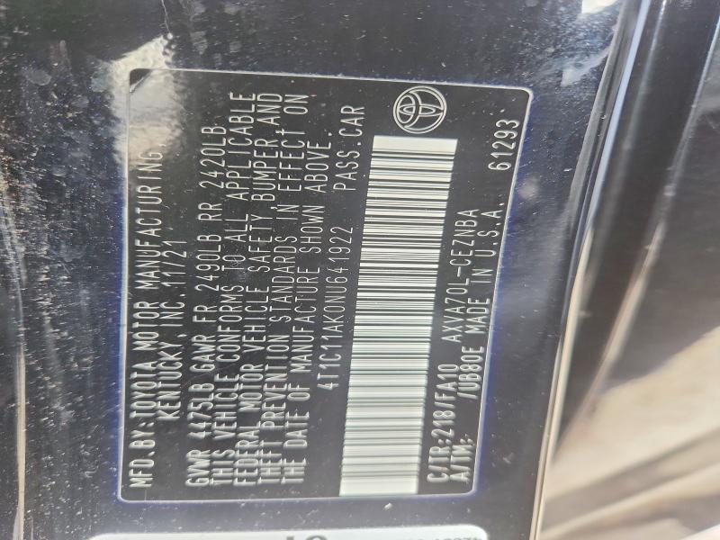 Auction sale of the 2022 Toyota Camry, vin: 4T1C11AK0NU641922, lot number: 67697296