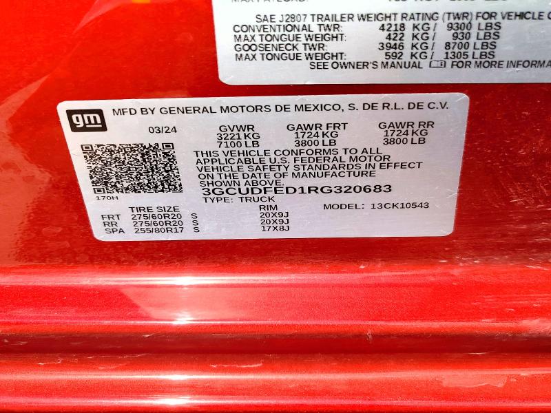Auction sale of the 2024 Chevrolet Silverado, vin: 3GCUDFED1RG320683, lot number: 67166756