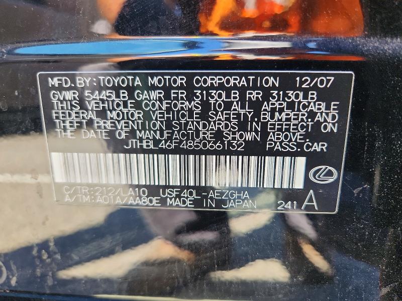 68900116 :رقم المزاد ، JTHBL46F485066132 vin ، 2008 Lexus Ls مزاد بيع