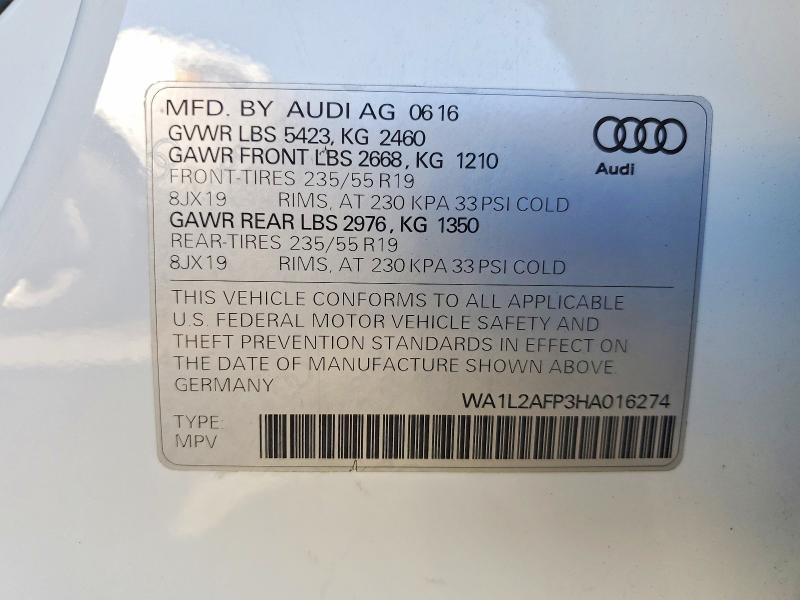 Продажа на аукционе авто 2017 Audi Q5, vin: WA1L2AFP3HA016274, номер лота: 66825846