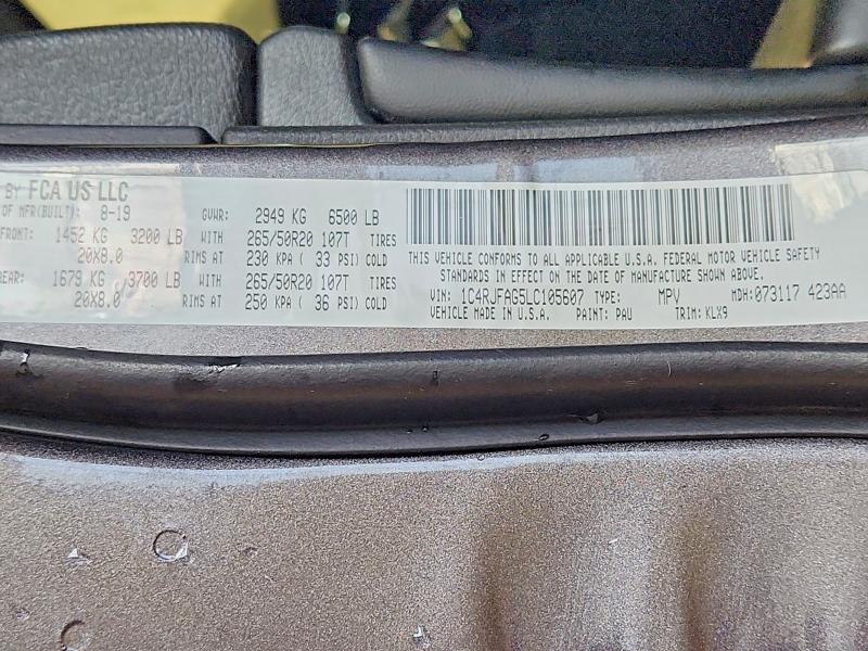 Продажа на аукционе авто 2020 Jeep Grand Cherokee, vin: 1C4RJFAG5LC105607, номер лота: 69044706