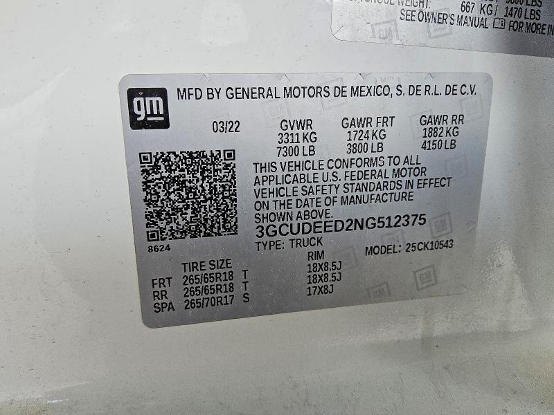 70338276 :رقم المزاد ، 3GCUDEED2NG512375 vin ، 2022 Chevrolet Silverado مزاد بيع