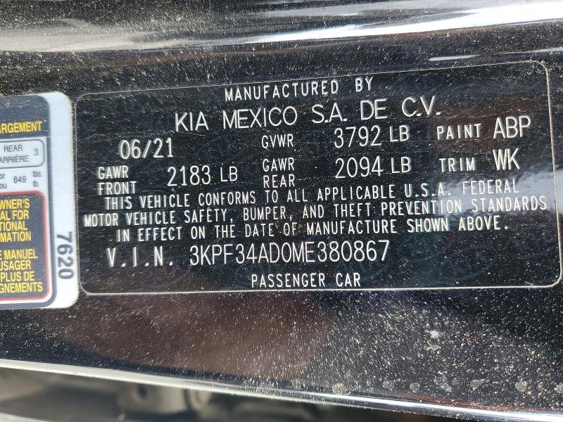Aukcja sprzedaży 2021 Kia Forte, vin: 3KPF34AD0ME380867, numer aukcji: 68247356