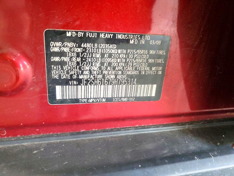 66972736 :رقم المزاد ، JF2SH61679H795314 vin ، 2009 Subaru Forester مزاد بيع