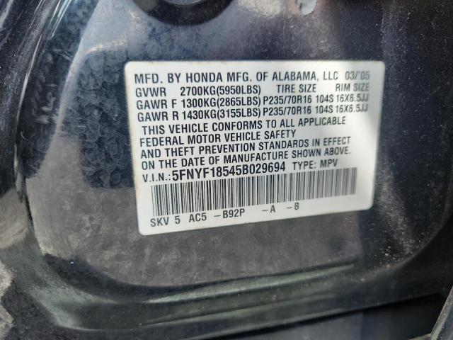 69179016 :رقم المزاد ، 5FNYF18545B029694 vin ، 2005 Honda Pilot مزاد بيع