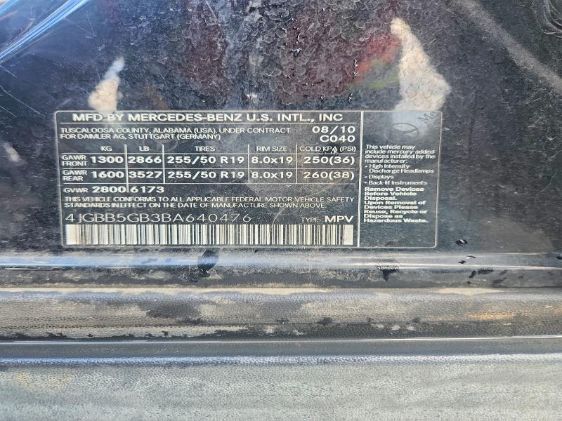 68650896 :رقم المزاد ، 4JGBB5GB3BA640476 vin ، 2011 Mercedes-benz Ml مزاد بيع