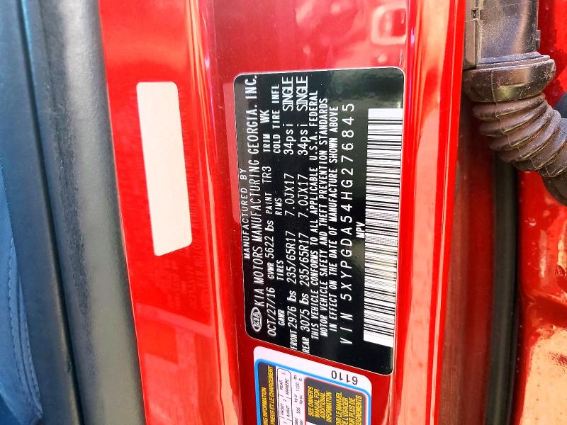 69711066 :رقم المزاد ، 5XYPGDA54HG276845 vin ، 2017 Kia Sorento مزاد بيع