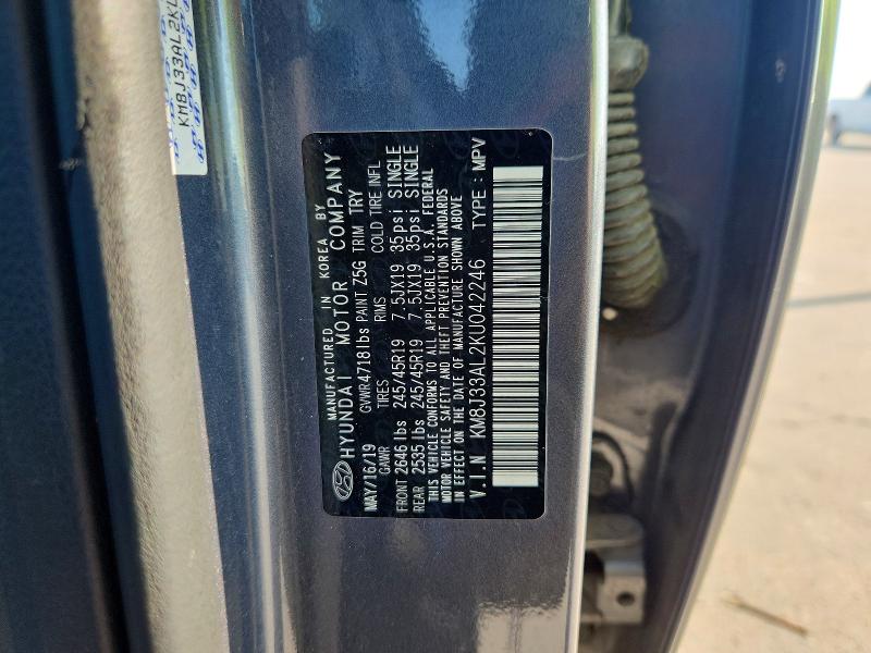 69821296 :رقم المزاد ، KM8J33AL2KU042246 vin ، 2019 Hyundai Tucson مزاد بيع