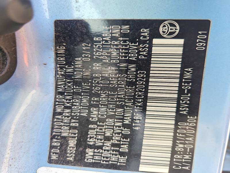 69403086 :رقم المزاد ، 4T4BF1FK4CR209293 vin ، 2012 Toyota Camry مزاد بيع