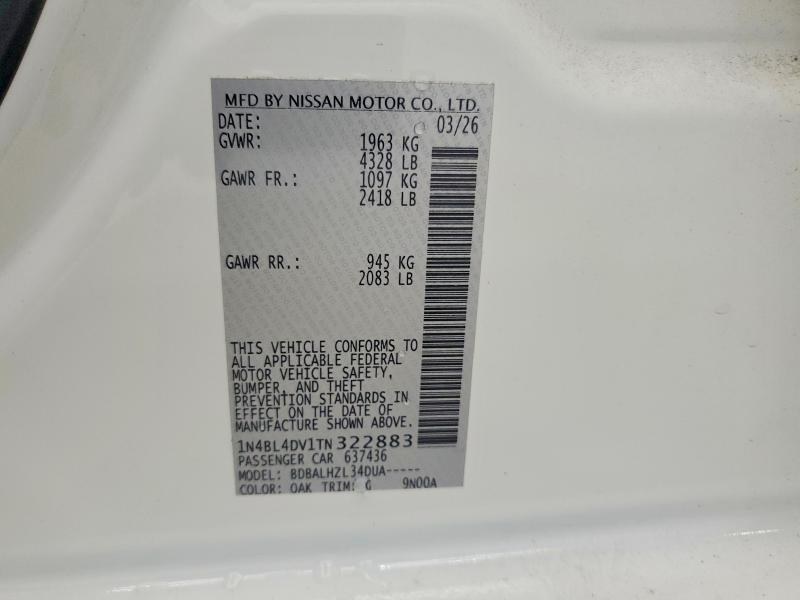 2026 Nissan Altima მანქანა იყიდება აუქციონზე, vin: 1N4BL4DV1TN322883, აუქციონის ნომერი: 68668176
