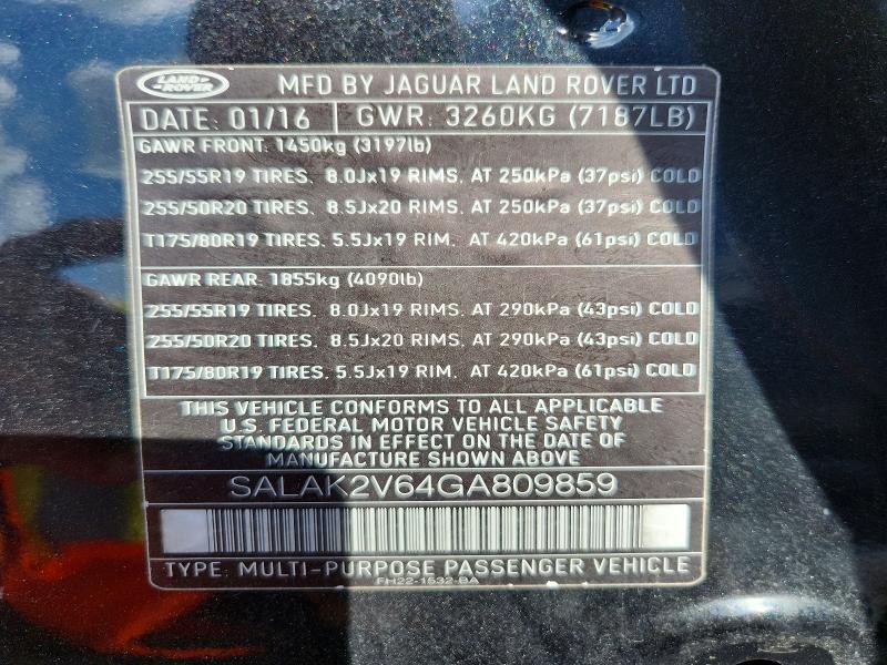 2016 Land Rover Lr4 მანქანა იყიდება აუქციონზე, vin: SALAK2V64GA809859, აუქციონის ნომერი: 70694276