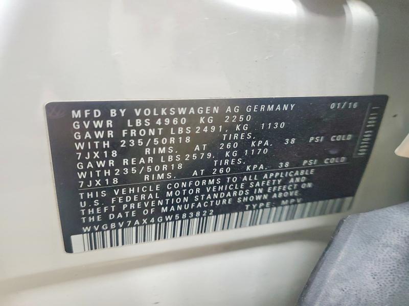 70174386 :رقم المزاد ، WVGBV7AX4GW583822 vin ، 2016 Volkswagen Tiguan مزاد بيع